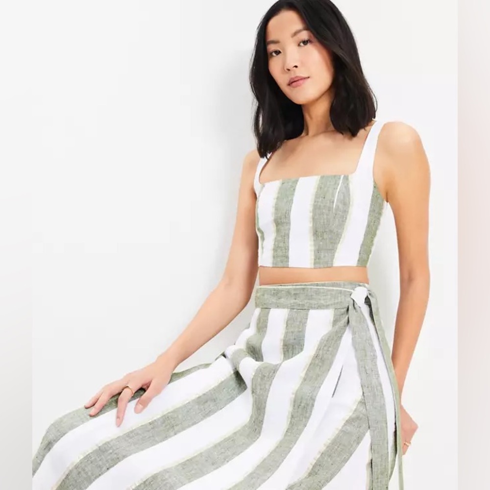 NWT Loft Beach Striped Linen Square Neck Bralette, M